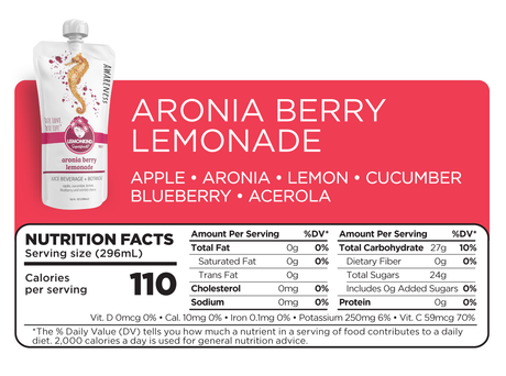 Lemonkind nutrient-rich and delicious Aronia Berry Lemonade. Only 110 calories per serving