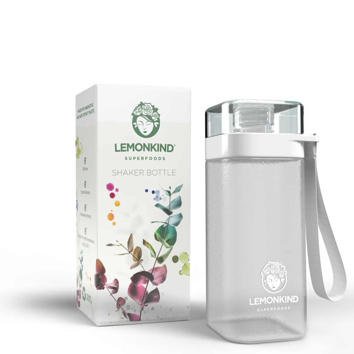 LEMONKIND BPA Free Tritan Eco-friendly Shaker Bottle, Clear/White - 400ml