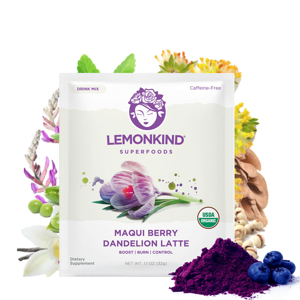 FAT-BURN Maqui Berry Dandelion Tea Latte - Antioxidant &amp; Skin Beauty (10 Lattes)