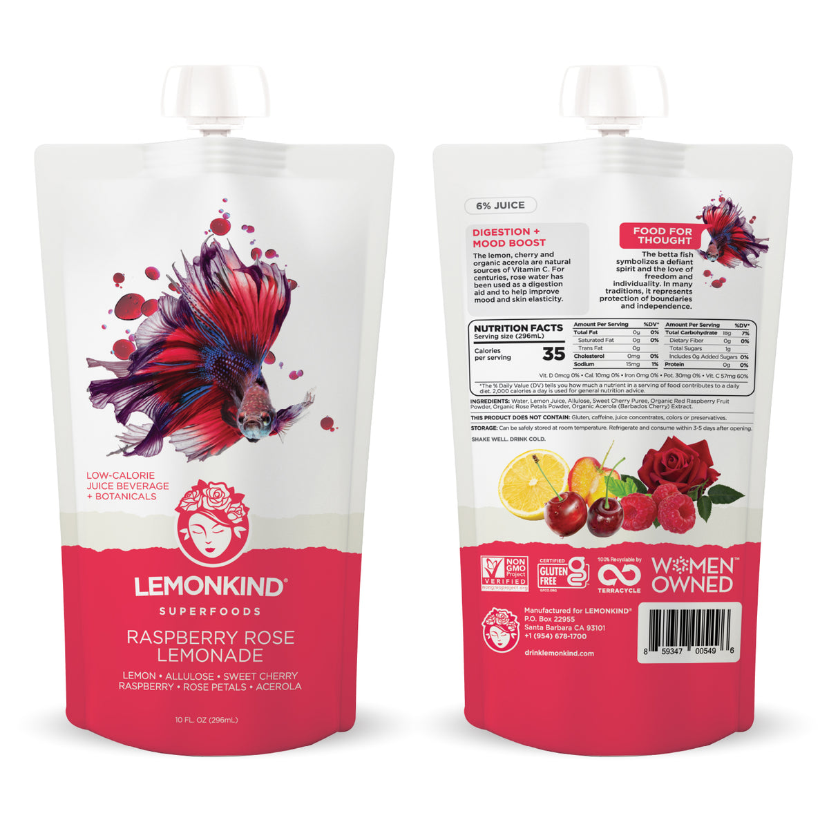 LOW-CALORIE Raspberry Rose Lemonade Juice – Beauty &amp; Immune Support (12 Pack)